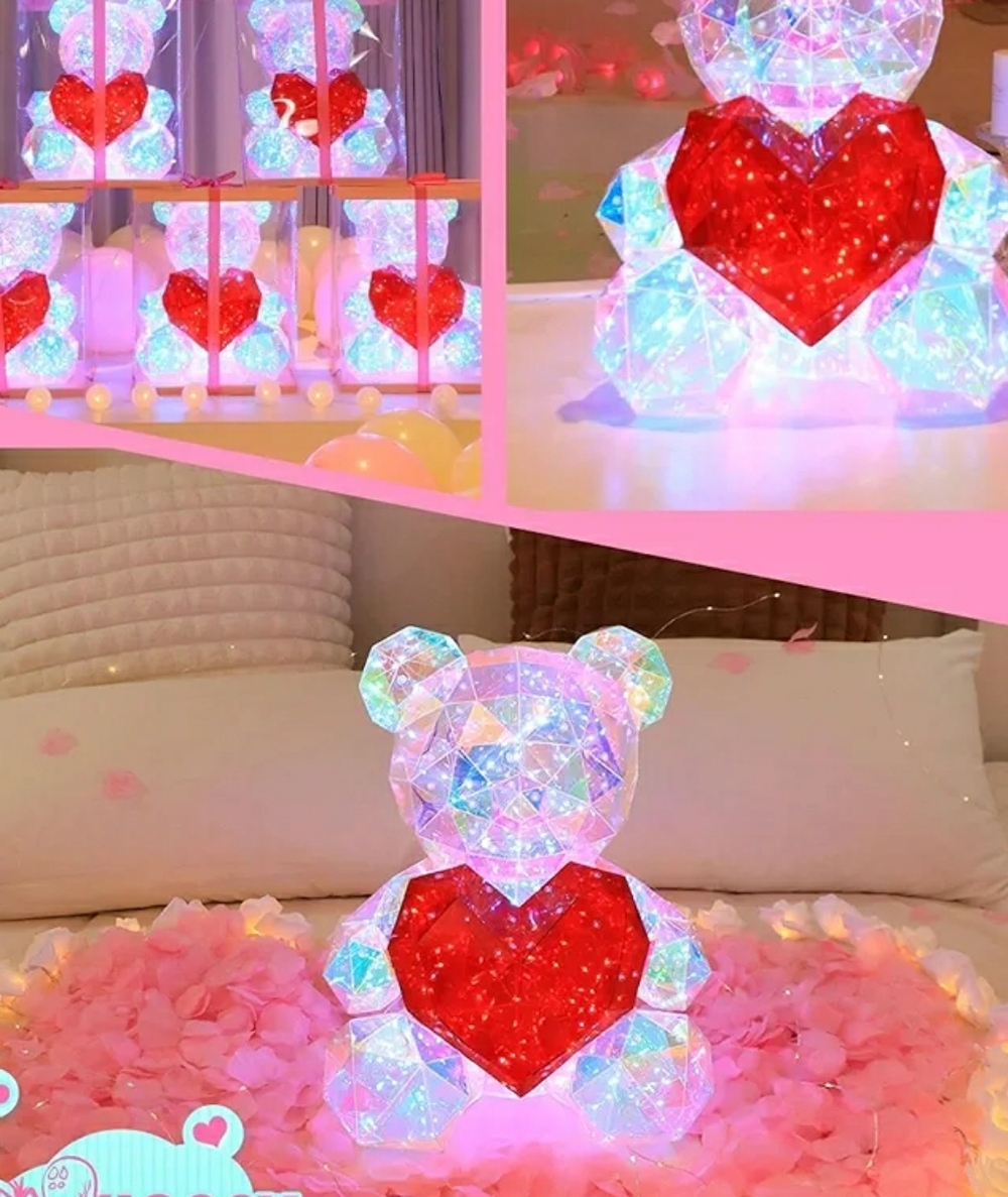 Valentine's Day Gift Crystal Bear Light Up with Red Heart - Picture 1 of 5